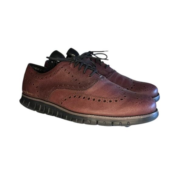 Mens Cole Haan ZERØGRAND Wingtip Oxford Pebbled Leather Size 12 Brown Black - Picture 3 of 6